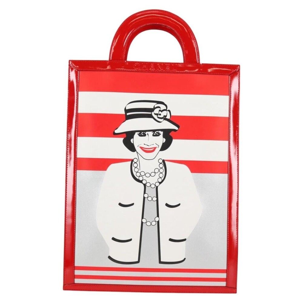 Chanel Mademoiselle Choco Bar Line Tote Red